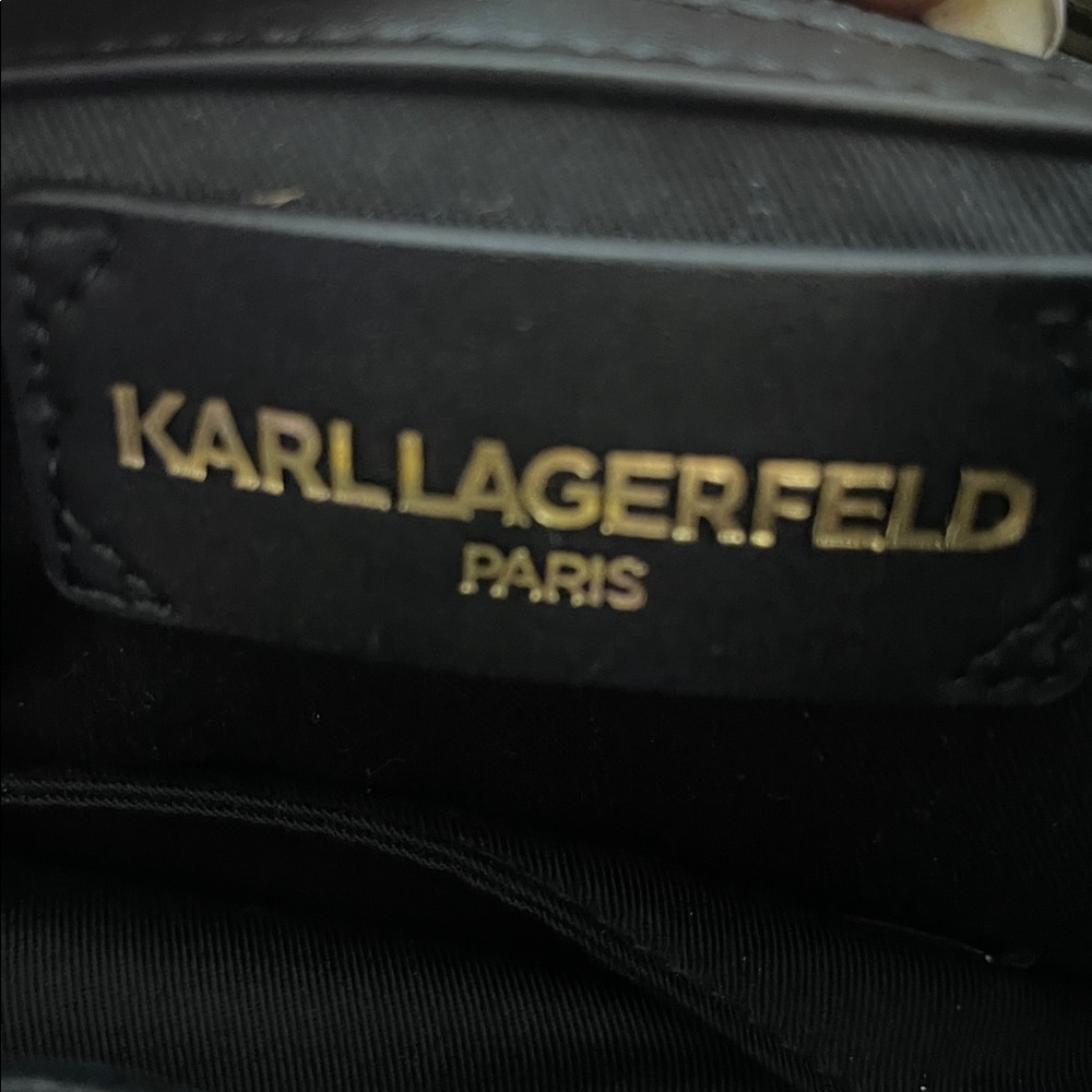 Karl Lagerfeld Black Leather Drawstring Bucket Bag - Picture 11 of 16